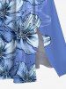 Robe mi-longue hawaïenne fendue à imprimé fleurs et feuilles grande taille - Bleu Ciel XXS