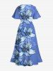 Robe mi-longue hawaïenne fendue à imprimé fleurs et feuilles grande taille - Bleu Ciel XS