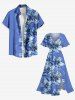 Robe mi-longue hawaïenne fendue à imprimé fleurs et feuilles grande taille - Bleu Ciel XS