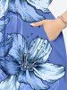 Robe mi-longue hawaïenne fendue à imprimé fleurs et feuilles grande taille - Bleu Ciel 3X