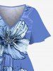 Robe mi-longue hawaïenne fendue à imprimé fleurs et feuilles grande taille - Bleu Ciel 3X