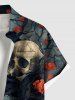 Plus Size Halloween Skulls Rose Flowers Print Buttons Pocket Shirt For Men -  