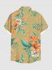 Plus Size Hibiscus Flowers Leaf Print Buttons Pocket Hawaii Shirt For Men -  