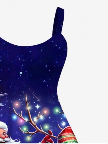 Plus Size Christmas Tree Light Hat Elk Santa Claus Glitter Galaxy Print A Line Tank Dress