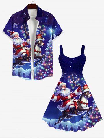 Plus Size Christmas Tree Light Hat Elk Santa Claus Glitter Galaxy Print A Line Tank Dress
