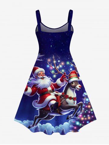 Plus Size Christmas Tree Light Hat Elk Santa Claus Glitter Galaxy Print A Line Tank Dress