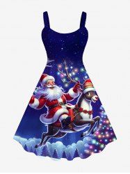 Plus Size Christmas Tree Light Hat Elk Santa Claus Glitter Galaxy Print A Line Tank Dress -  