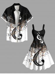 Musical Notes Colorblock Print Plus Size Matching Hawaii Beach Outfit For Couples -  
