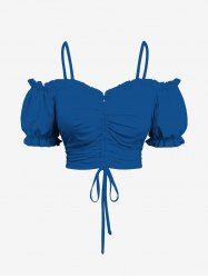 Plus Size Cinched Ruched Ruffles Cold Shoulder Cami Top -  