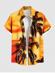 Plus Size Coconut Tree Ombre Print Buttons Pocket Hawaii Shirt For Men -  
