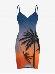 Plus Size Coconut Tree Ombre Colorblock Print Convertible Hawaii Beach Cover -  