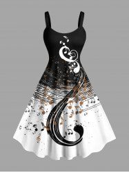Plus Size Musical Notes Colorblock Print Hawaii Tank Dress -  
