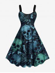 Plus Size Halloween Skulls Print Tank Dress -  