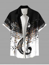 Plus Size Musical Notes Colorblock Print Buttons Pocket Hawaii Shirt For Men -  
