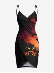 Housse de plage convertible grande taille à imprimé citrouille, chauve-souris et lune pour Halloween - Orange Foncé 3X