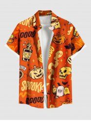 Plus Size Halloween Pumpkin Ghost Skull Bottles Print Buttons Pocket Shirt For Men -  