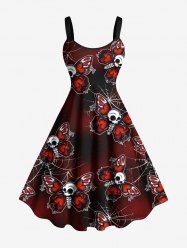 Robe débardeur grande taille à imprimé tête de mort, papillon et toile d'araignée pour Halloween - Noir 6X