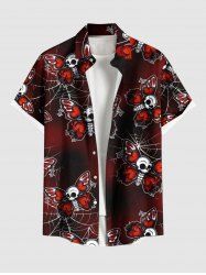 Plus Size Halloween Skull Butterfly Spider Web Print Buttons Pocket Shirt For Men -  