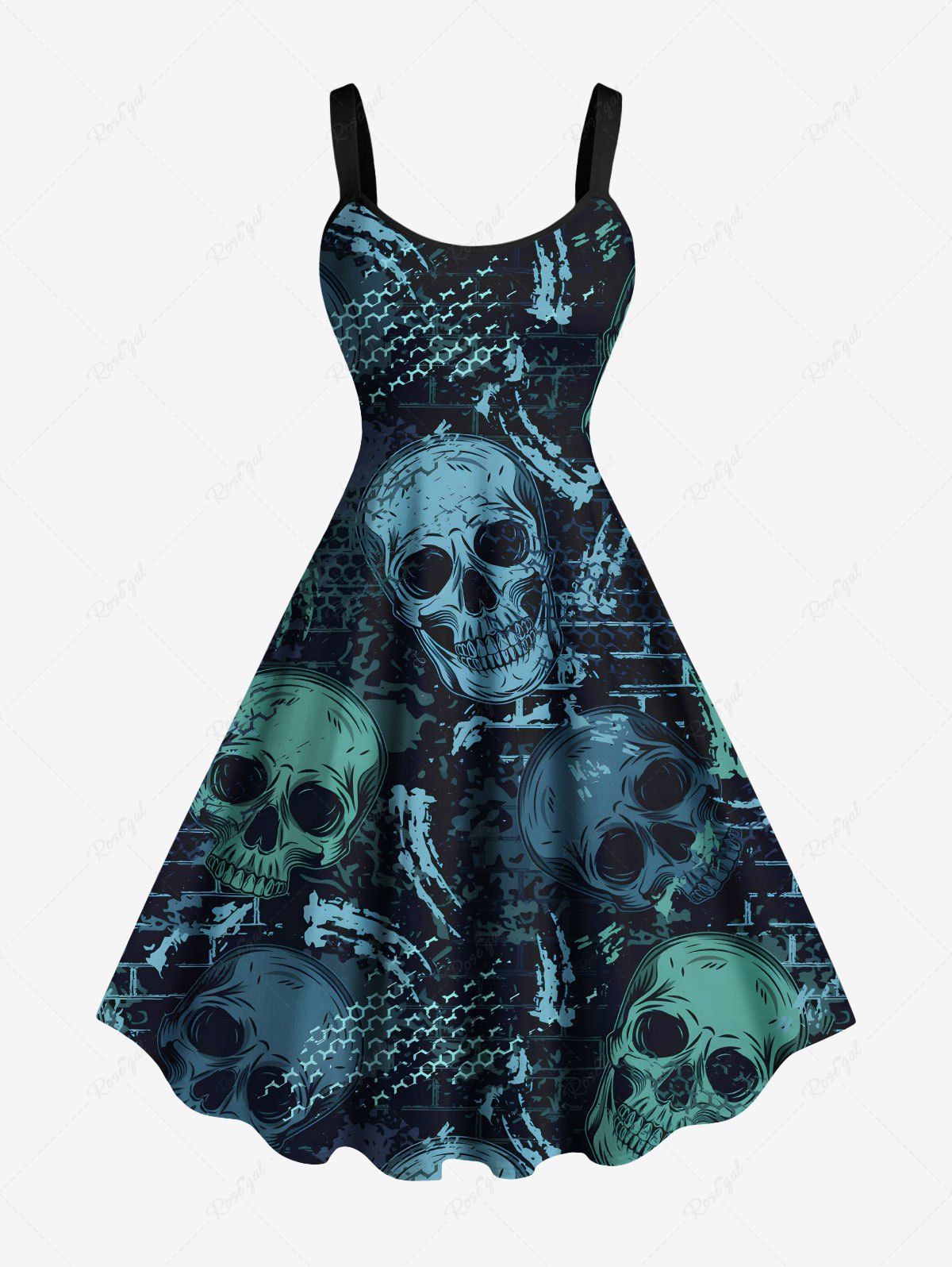 Trendy Plus Size Halloween Skulls Print Tank Dress  