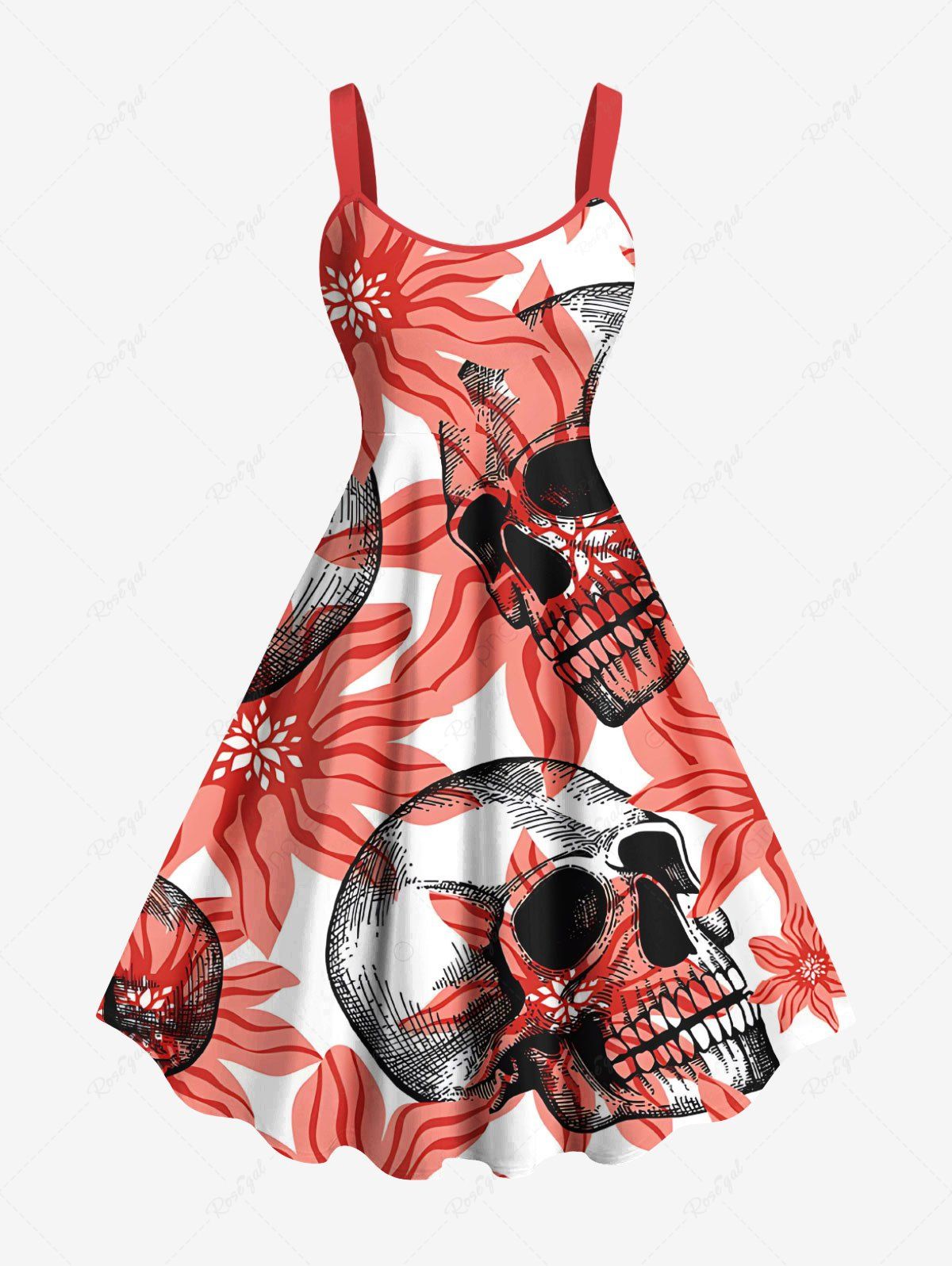 Robe débardeur grande taille à imprimé tête de mort et fleurs pour Halloween Rouge XXS