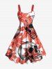 Halloween Skulls Flowers Print Plus Size Matching Outfit For Couples - Rouge 
