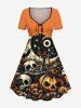 Halloween Pumpkin Skulls Star Bat Moon Print Plus Size Matching Outfit For Couples -  