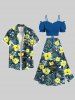 Flowers Tropical Leaf Print Plus Size Matching Hawaii Beach Outfit For Couples -  