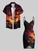 Plus Size Halloween Pumpkin Bat Moon Print Convertible Beach Cover -  