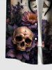 Plus Size Halloween Skulls Flowers Spider Poker Print Buttons Pocket Shirt For Men -  