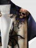 Plus Size Halloween Skulls Flowers Spider Poker Print Buttons Pocket Shirt For Men -  