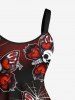Plus Size Halloween Skull Butterfly Spider Web Print Tank Dress -  