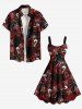 Plus Size Halloween Skull Butterfly Spider Web Print Tank Dress -  