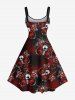 Robe débardeur grande taille à imprimé tête de mort, papillon et toile d'araignée pour Halloween - Noir 6X