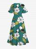 Robe mi-longue hawaïenne fendue à imprimé fleurs et feuilles grande taille - Vert L