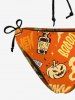 Halloween Pumpkin Ghost Bottles Letters Print Halter Cinched Bikini Set - Orange M