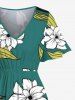 Robe mi-longue hawaïenne fendue à imprimé fleurs et feuilles grande taille - Vert 6X