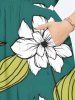 Robe mi-longue hawaïenne fendue à imprimé fleurs et feuilles grande taille - Vert 6X