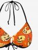 Halloween Pumpkin Ghost Bottles Letters Print Halter Cinched Bikini Set -  
