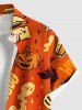 Plus Size Halloween Pumpkin Ghost Skull Bottles Print Buttons Pocket Shirt For Men -  