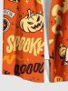 Chemise grande taille à boutons et poches pour homme, motif citrouille, fantôme, crâne, bouteilles, Halloween - Orange 5XL