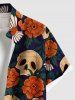 Plus Size Skulls Flowers Moon Print Hawaii Buttons Pocket Shirt For Men -  