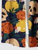 Plus Size Skulls Flowers Moon Print Hawaii Buttons Pocket Shirt For Men -  