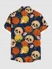 Chemise hawaïenne grande taille à boutons et poches pour homme, imprimé tête de mort, fleurs et lune - Orange XL