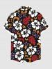 Chemise hawaïenne grande taille à imprimé feuilles tropicales et fleurs d'hibiscus, avec poches et boutons, pour homme - Noir 4XL