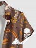 Plus Size Halloween Pumpkin Ghost Skull Flowers Mushroom Print Buttons Pocket Shirt For Men -  
