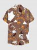 Plus Size Halloween Pumpkin Ghost Skull Flowers Mushroom Print Buttons Pocket Shirt For Men -  