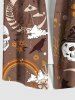 Plus Size Halloween Pumpkin Ghost Skull Flowers Mushroom Print Buttons Pocket Shirt For Men -  