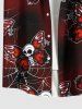 Plus Size Halloween Skull Butterfly Spider Web Print Buttons Pocket Shirt For Men -  