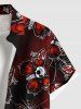 Plus Size Halloween Skull Butterfly Spider Web Print Buttons Pocket Shirt For Men -  