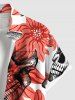 Plus Size Halloween Skulls Flowers Print Buttons Pocket Shirt For Men -  